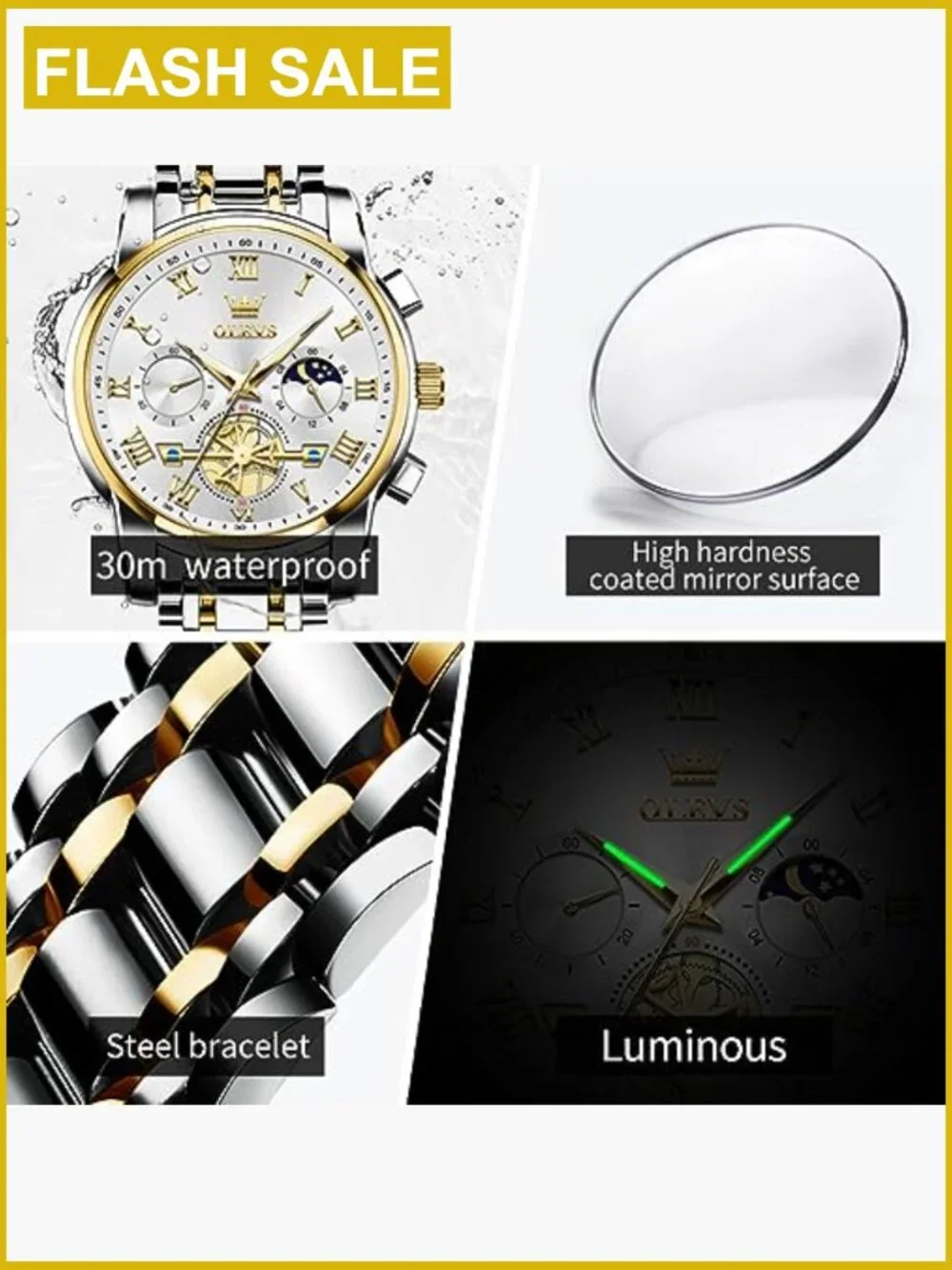 Luxury Stainless Steel Chronograph Men's Wristwatch Quartz